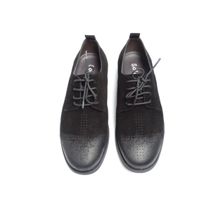 夏季日系男鞋复古做旧磨砂皮雕花小皮鞋英伦系带圆头简约休闲皮鞋