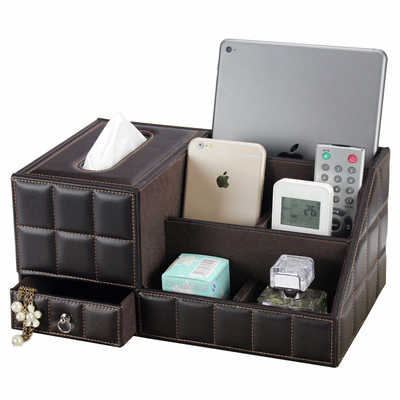 皮革多功能桌面纸巾盒二合一家居