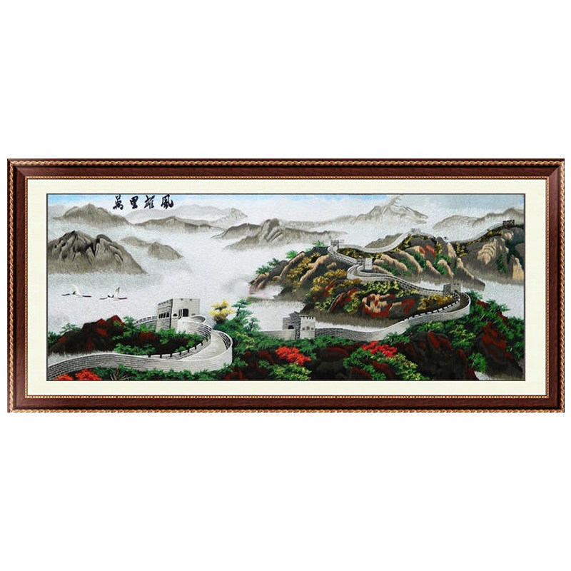 天明苏绣成品客厅装饰满绣长城后