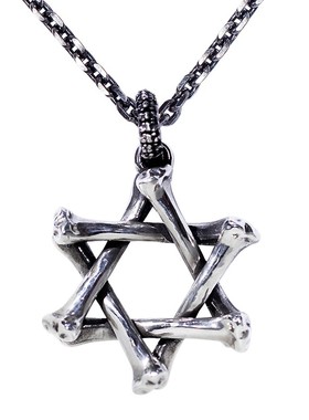 纯银六芒星骷髅骨头毛衣链吊坠