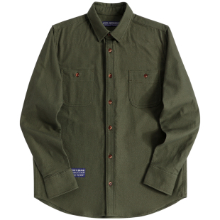 秋季港风日系军绿色衬衫男士休闲复古宽松长袖工装外套男衬衣潮