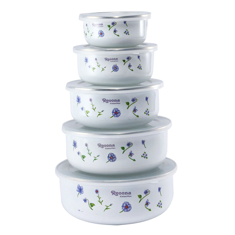 搪瓷碗加厚带盖老式珐琅密封碗怀旧五件套碗饭菜配套冰箱保鲜碗