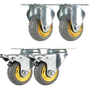 3寸4寸5寸橡胶重型万向轮拖车小车轮子工业小推车轮子静音带刹车