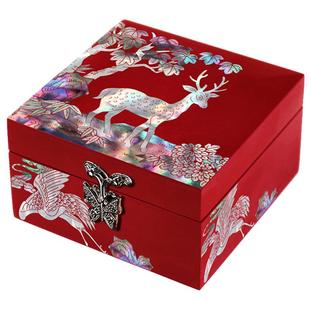 高档嫁妆盒子结婚礼物精致收纳小手饰螺钿首饰盒一路鹿有你手镯盒