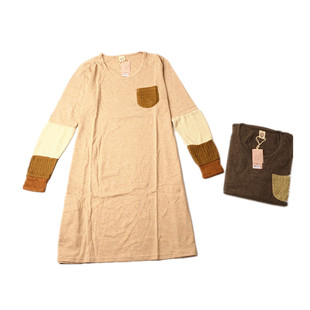 外贸春秋款 女士针织棉空气网眼拼接长袖连衣裙睡裙家居裙中长款