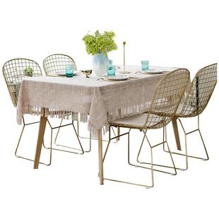 简约现代棉麻餐桌布北欧纯色流苏桌布布艺日式长方形茶几布垫盖布