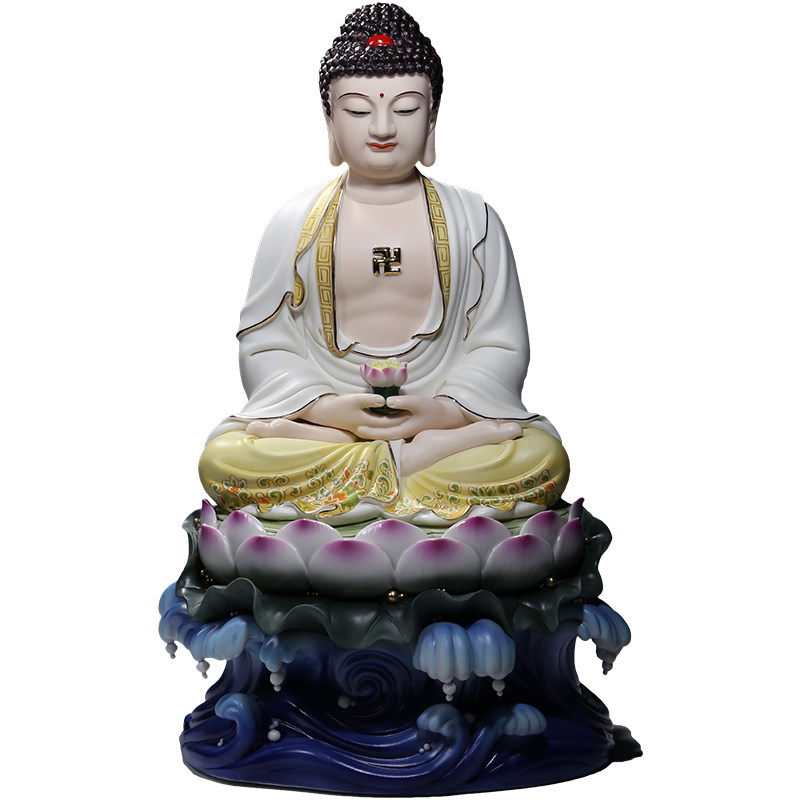 西方三圣如来菩萨供奉陶瓷佛像