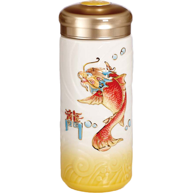 乾唐轩活瓷双层鱼跃龙门陶瓷杯子