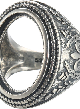 diy纯银朋克风蜜蜡琥珀戒指空托