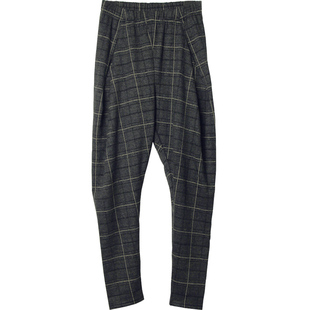 蓝萨2025秋冬哈伦裤女英伦风格子高腰宽松毛呢香蕉裤小脚马丁靴裤