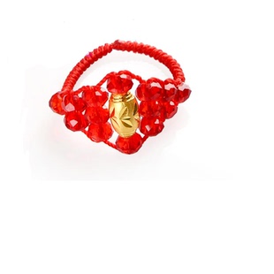 民族风红绳人工编织转运珠黄金戒指水晶戒指橄榄珠女生款生日礼物
