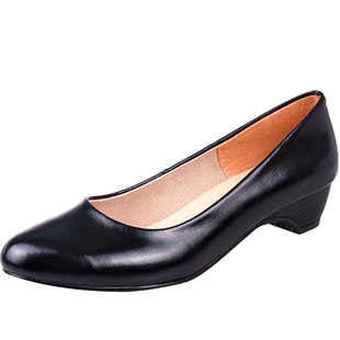 专柜上海皮鞋厂花牌女鞋真皮单鞋四季空姐职业女式黑色羊皮工作鞋