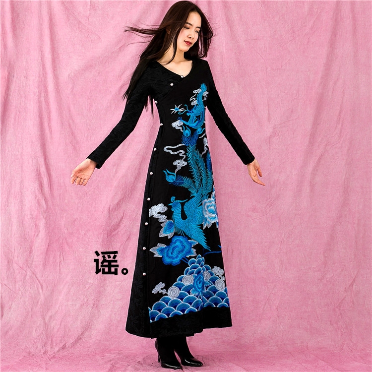 此岸歌声*冷色凤凰游改良旗袍款  流风舞回雪  （限量五折）