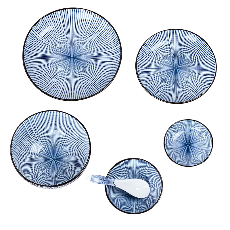 釉下彩复古日式韩式陶瓷盘子菜盘圆盘调味碟米饭碗汤碗套装餐具