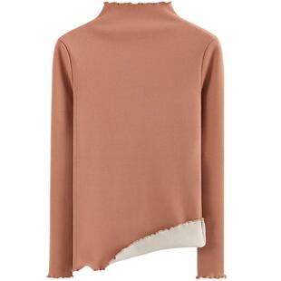 秋冬新韩半高领荷叶边纯白加绒加厚长袖体恤女装打底衫纯色T上衣