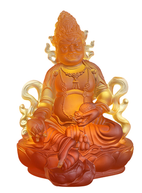 古法琉璃黄财神佛像招财菩萨摆件