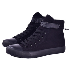 秋季布鞋女英伦高帮鞋内增高帆布鞋情侣款男高邦增高鞋纯黑色潮流