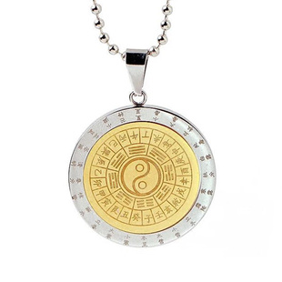 钛钢复古吊坠牌九宫八卦太极图转运男女项链挂件阴阳鱼本命年项链