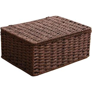 小号有盖收纳盒编制零食筐家用书籍证件收纳盒带盖袜子内裤编织篮