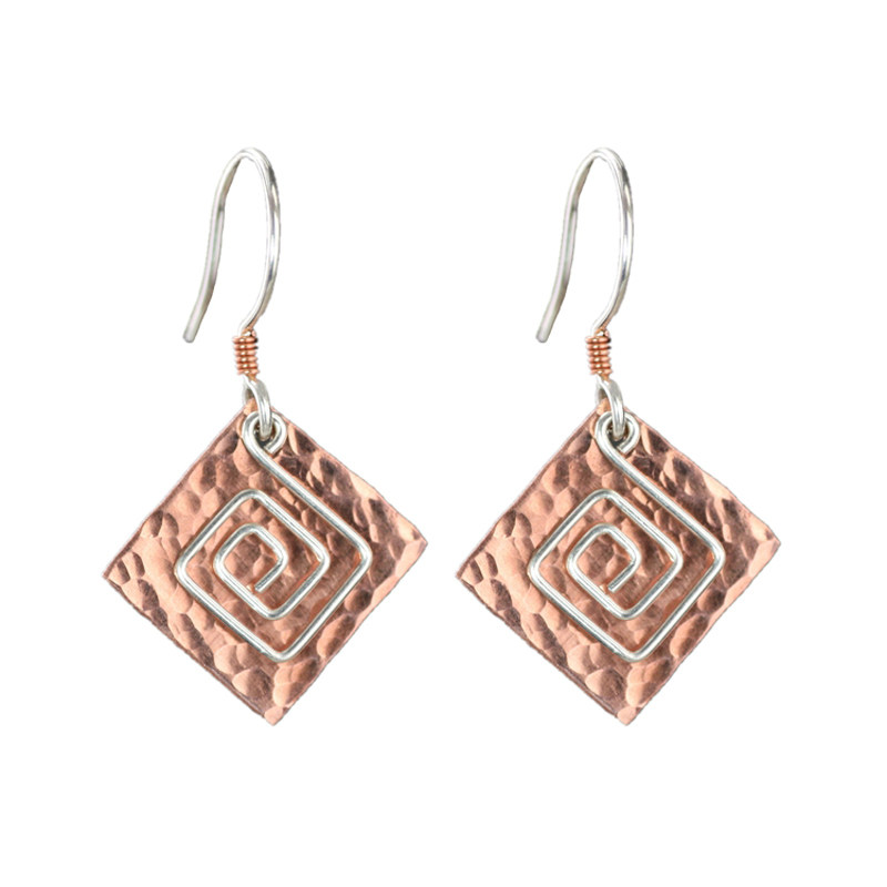 素元菱形纯银原创耳环女欧美特色方形手工复古装饰艺术线条首饰品