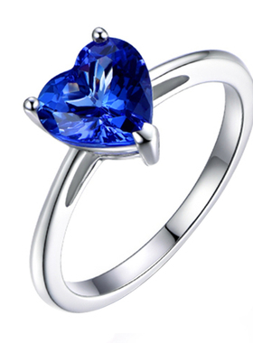 心形女款日韩风活口蓝宝石戒指