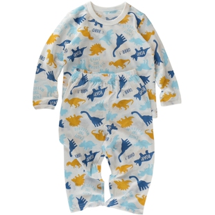 日系男孩儿童长袖T恤薄款棉吸汗夏季空调房家居中大睡衣套2件装