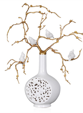 欧式风花枝家居饰品陶瓷鸟摆件