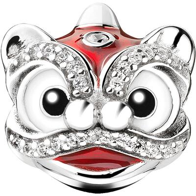 diy阿斯925银本命年舞狮红色吊坠