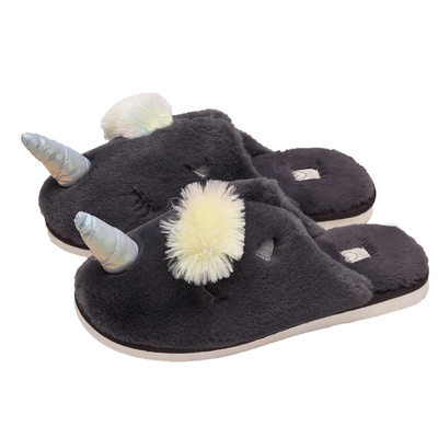 独角兽ins风卡通冬季棉拖鞋包跟