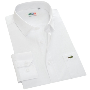 正品卡帝乐鳄鱼男士长袖衬衫春秋商务职业工装棉质免烫纯色衬衣白
