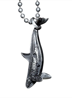 原创鲸鱼吊坠骷髅纯银复古项链