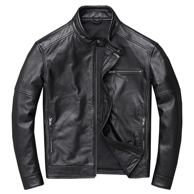 海宁头层牛皮真皮皮衣男士简约休闲机车服皮夹克春秋款外套皮装