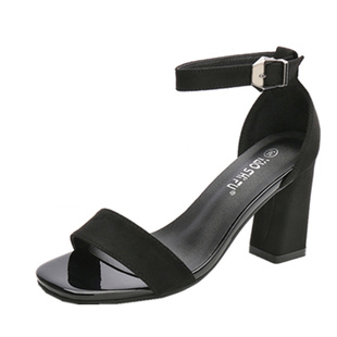 高跟鞋凉鞋女33码青年一字带粗跟百搭夏季24新款中跟女鞋潮款小码