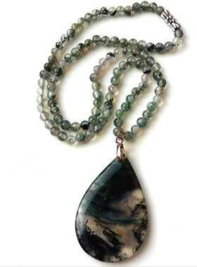 秦玉人家天然玛瑙毛衣链水滴吊坠