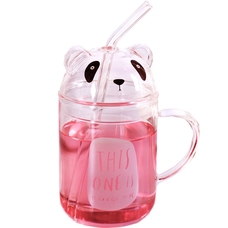 耐热玻璃韩国卡通风牛奶吸管杯