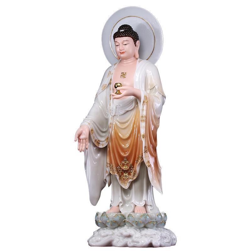 汉白玉佛像家用双莲西方三圣摆件