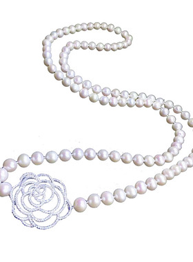 毛衣链长款玫瑰圆形天然淡水珍珠