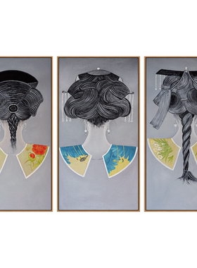 新中式风女人发髻展厅韵味装饰画