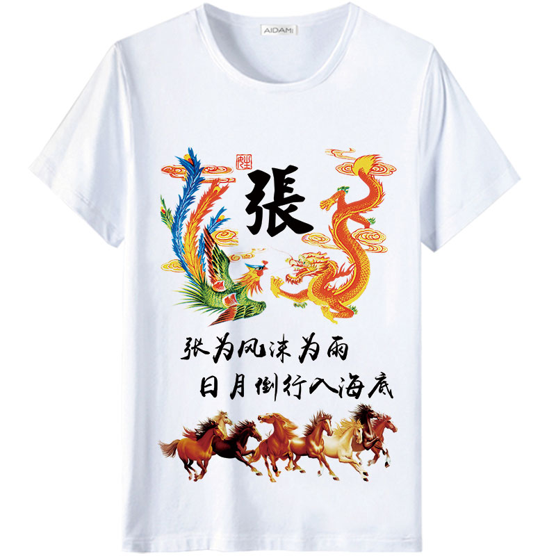 夏季中国风李张陈百家姓短袖T恤个性创意定制文字汉字姓氏衣服男