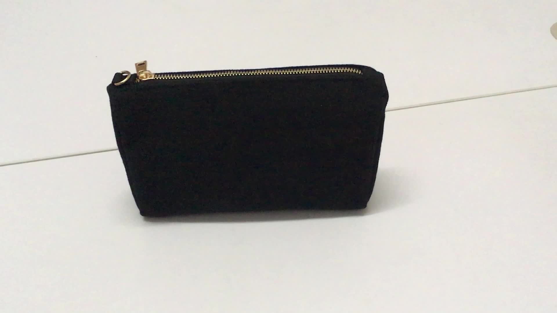 Custom Canvas Pouch Zipper Rose Gold Cosmetic Bag 16oz Black Makeup With Polyester Lining