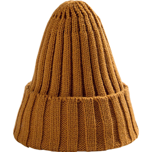秋冬韩国黄色尖尖顶原宿风百搭针织毛线帽子可爱纯色简约复古男女