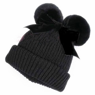 CA4LA新品韩版毛球米其蝴碟结网纱针织毛线帽子日系可爱羊毛冬季