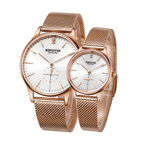 新款正品精铁时手表9052情侣表石英表薄款钢网表带男表女表蓝宝石