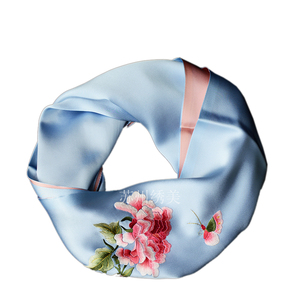 苏绣围巾刺绣纯真丝丝巾春季女长款民族风手工绣花特色出国礼品