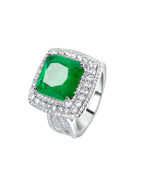 高定进口仿真祖母绿晚宴钻石戒指