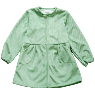 女童灯芯绒罩衣女宝羽绒服加厚加绒围兜长袖拉链画画吃饭反穿衣