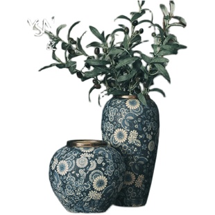 金口干花陶瓷养鲜花青花瓷花瓶欧式新中式花器景德镇台面古典摆件