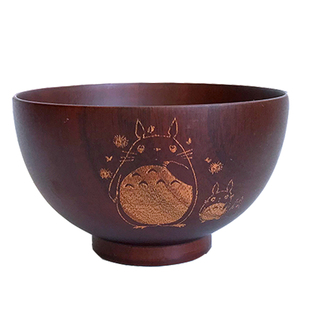 包邮天然环保日式木碗套装 创意卡通龙猫饭碗 家用餐具送木勺子