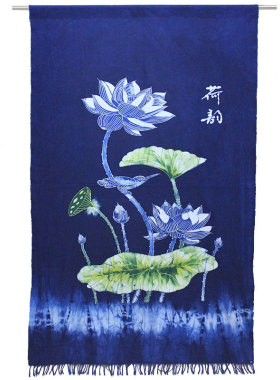 手工蜡染画荷花布艺帘特色隔断帘