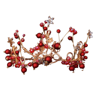 2019新款新娘头饰红色皇冠三件套韩式高端大气结婚发箍敬酒服配饰